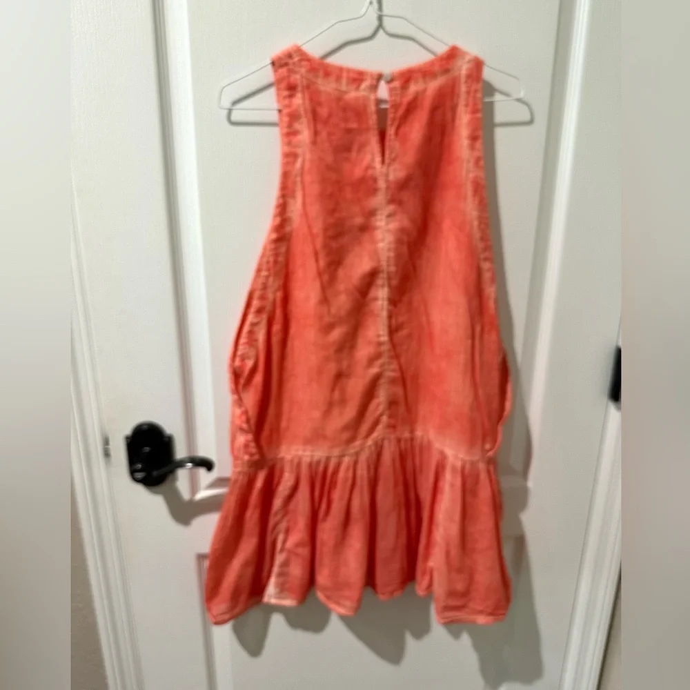 Free People Red Orange Breathless Moments Sleeveless Tunic Top Sz L